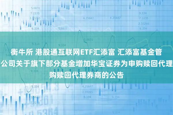 衡牛所 港股通互联网ETF汇添富 汇添富基金管理股份有限公司关于旗下部分基金增加华宝证券为申购赎回代理券商的公告